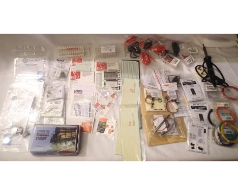 Quantity of OO scale accessories, detailing etc, includes transfers, lighting, wiring, soldering iron etc. Mostly new in pack