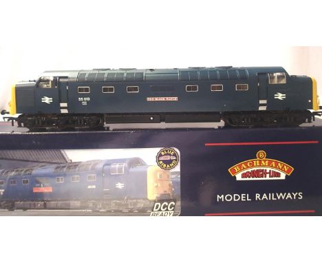 Bachmann 32-528 class 55 Deltic, 55013, The Black Watch, Blue, very good condition, two cab side windows missing, box with we