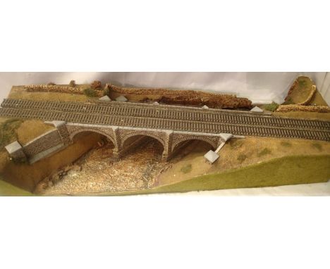 OO scale display track diorama, two tracks, crossing a viaduct, with water below, requires detailing. Not available for in-ho