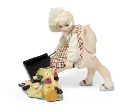 Sandro Vachetti (1889-1976) for Essevi   ‘Bimba con il passeggino’ circa 1935  Glazed earthenware  Painted manufacturer's mar