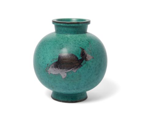 Wilhelm Kage (1889-1960) for Gustavsberg   Argenta ware globular vase, circa 1930  Glazed stoneware  Manufacturer's marks  23