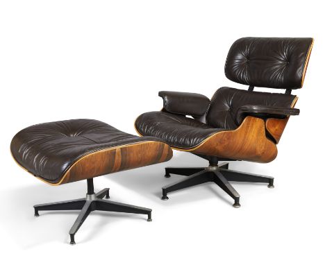 Charles & Ray Eames   Model '670' lounge chair and '671' ottoman, circa 1970  Rosewood veneered plywood, leather, aluminium  