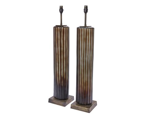 Tyson&nbsp;Pair of contemporary lamp bases retailed by Tyson, London, circa 2010&nbsp;Engraved glass&nbsp;79cm high (2)&nbsp;