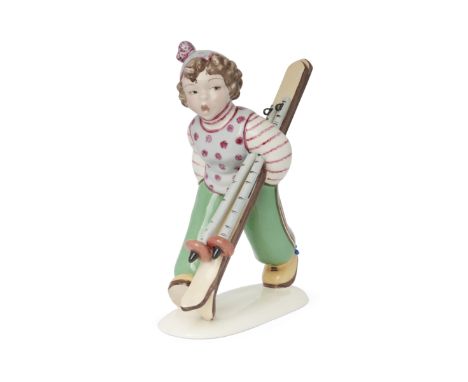 Tarcisio Tosin (1904-1999)   Model of a skier, circa 1930/40  Glazed ceramic  Signed 'TTosin' to base  35cm high Condition Re