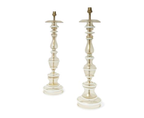 Murano   Pair of  table lamps retailed by Svenkst Tenn, circa 1960/70  Blown glass, brass  Each with Svenkst tenn label  64cm