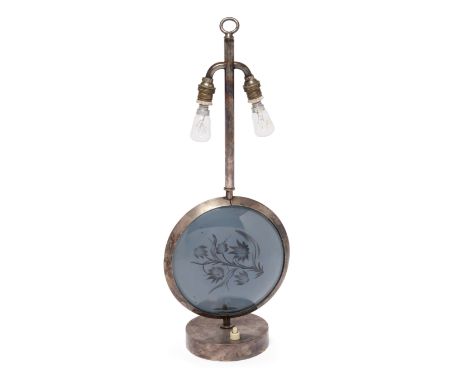 Italian&nbsp;Table lamp, circa 1950&nbsp;Nickel, engraved glass&nbsp;45.5cm high&nbsp;It is the buyer's responsibility to ens