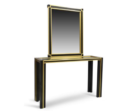 Italian   Console table and mirror, circa 1960  Lacquered steel, brass, glass, mirrored glass  Console : 74cm high, 115cm wid