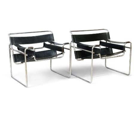 After Marcel Breuer   Pair of  'Model B3' or 'Wassily' type lounge chairs, circa 1970  Chromed metal, leather  72cm high, 78c