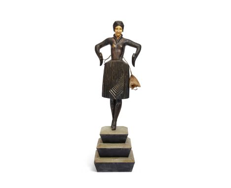 Samuel Lipchytz (Lipszyc), (1880 -1943) Art Deco sculpture of a water carrier, circa 1920  Silvered bronze, ivory, onyx  56.5