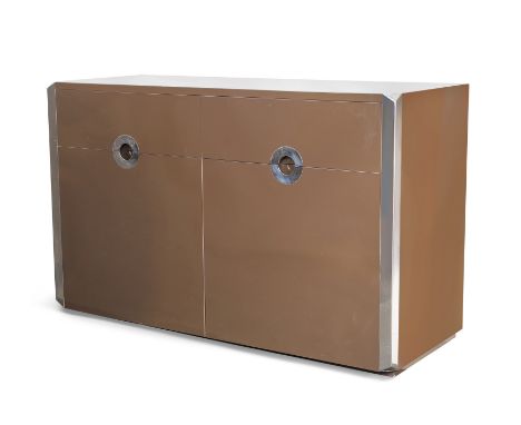 Willy Rizzo (1928-2013) for Mario Sabot   'Savage' cabinet, circa 1970  Brown lacquered wood, chromed metal  75.5cm high, 120