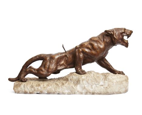 Bartelier&nbsp;Model of a lion, early 20th century&nbsp;Bronze, marble&nbsp;Inscribed 'Bartelier' to base&nbsp;37cm high, 71c