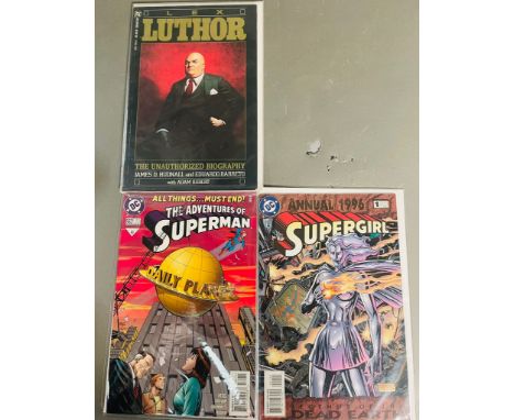 Three DC Comics: Lex Luthor Unauthorized Supergirl Annual 1996 and No 562 The Adventures of Superman.