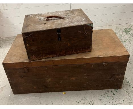Two vintage wooden trunks (Largest H42cm W106cm D46cm)