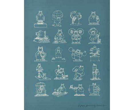 Philippe GELUCK (Né en 1954) Les 20 Statues, 2021. Sérigraphie sur papier Arches BFK rives, signé au crayon et numérotée en b
