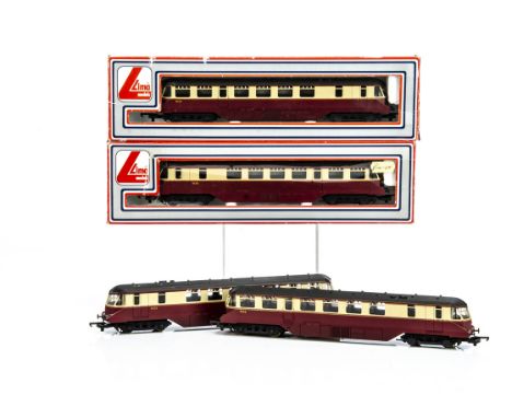 Lima OO Gauge Railcars, four205133MWG  BR Western Region carmine and cream Railcars W22 two unboxed, F-G, boxes F, (4)