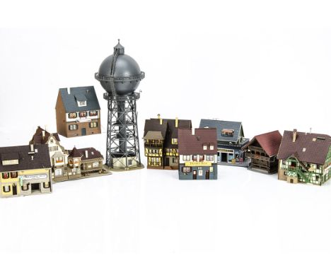 Continental Kit-built HO scale Buildings by Kibri Faller and Others, a large quantity including town hall, churches, gasomete