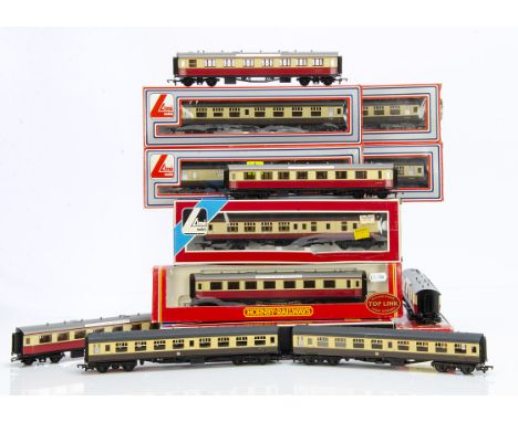 OO Gauge BR Western Region Coaching Stock,  various examples Hornby (China) Centenary Coaches carmine and cream R4028 (2 boxe