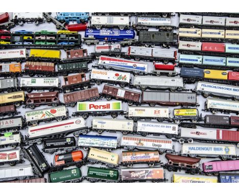 Unboxed N Gauge Continental Goods Wagons, various examples, tank wagons, flat trucks, sliding door cars, covered wagons a sno