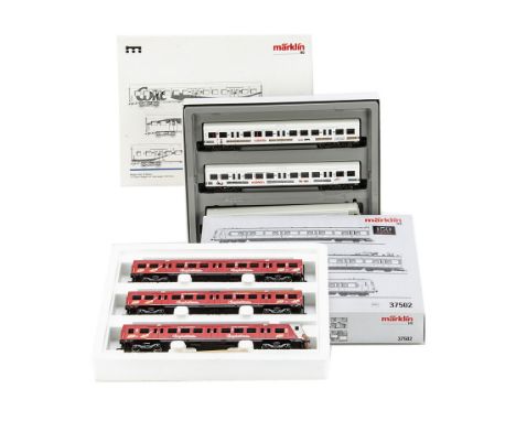 Märklin HO gauge 3-rail German Railways (DB) S-bahn Train Packs, in white/grey boxes, ref 37502, a powered 3-car set Br 420 i