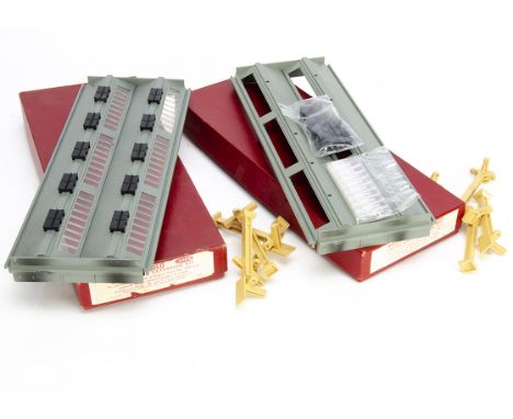 Two Boxed Hornby-Dublo 00 gauge ref 5006 Engine Shed Extension Sets, both in plain red boxes, one with glazing and vents asse