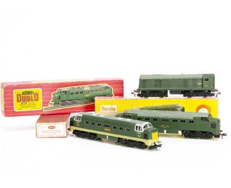 Boxed Hornby-Dublo 00 gauge 2-rail Diesel Locomotives, ref 2230 class 1 Bo-Bo no D8017, G-VG, red box F, with ref 2234 'Delti