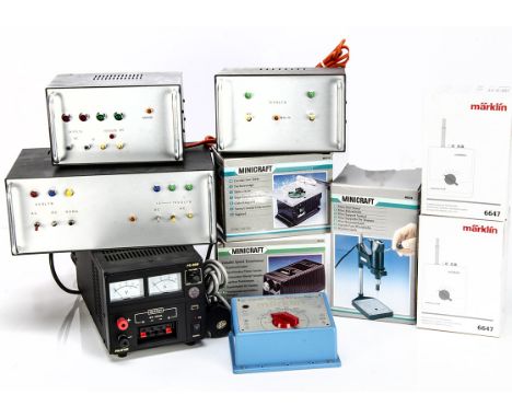 Various Layout Controllers Wiring and Tools, two Märklin 6647 control units with boxes both VG, a Märklin Trafo 6631 controll