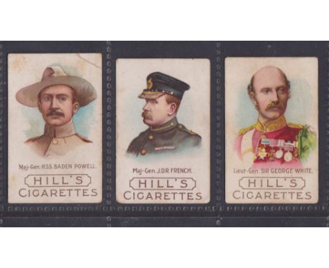 Cigarette cards, R J Hill. Boer War Generals Campaigners, 3 cards, Baden Powell (corner crease), French &amp; White (fair)