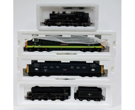 Bachmann: Four boxed Bachmann OO gauge locomotives, comprising: 31-450 Ivatt 2-6-2 Tank 41221 BR Lined Black Fitted with Push