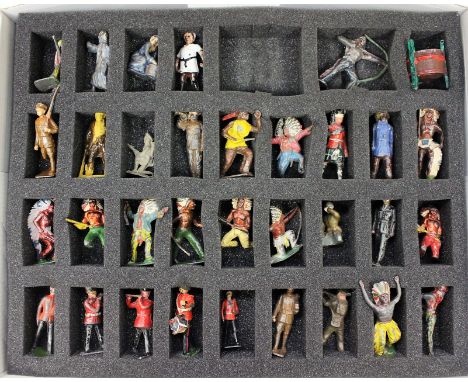 Figures: One case containing a collection of assorted lead figures and vehicles to include: Johillco, Dinky Toys and Matchbox