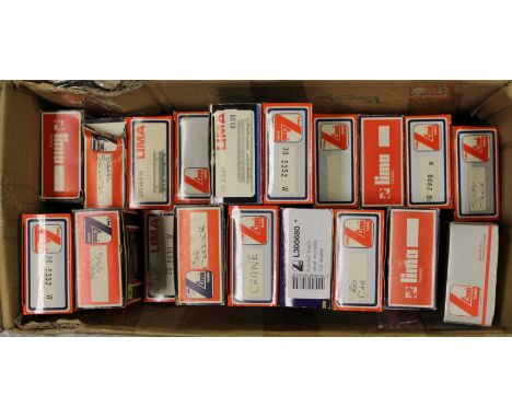 Lima: A collection of boxed Lima OO gauge wagons and coaches (17), together with two 08 Shunters contained in Lima boxes (one