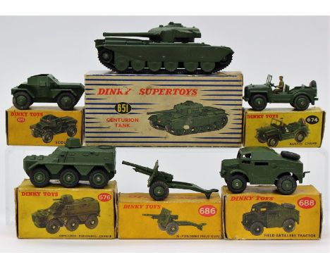 Dinky: A boxed Dinky Supertoys 651 Centurion Tank together with five boxed Dinky Toys military vehicles to comprise: Scout Ca