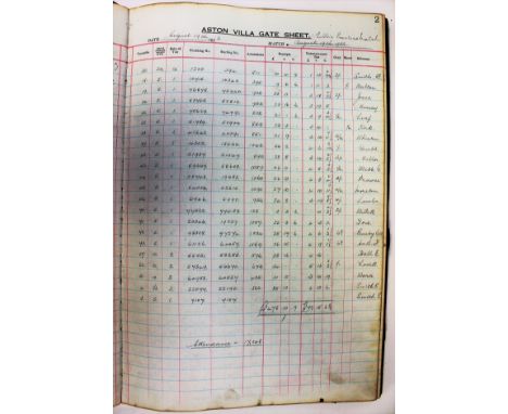 Aston Villa Memorabilia: An Aston Villa gate receipt book, dating to the 1933-34 season.