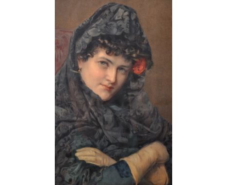 After Haynes King (1831-1904) British. Portrait of a Spanish Lady in a Black Shawl, Print, 18" x 11.5".
