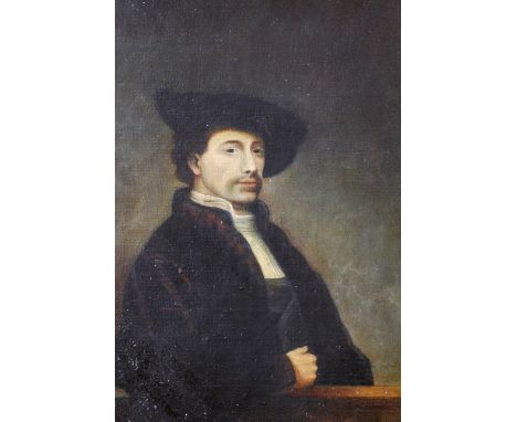 After Rembrandt van Rijn (1606-1669) Dutch.  "Self Portrait at the Age of 34", Oil on Canvas laid down, 9.25" x 6.25".