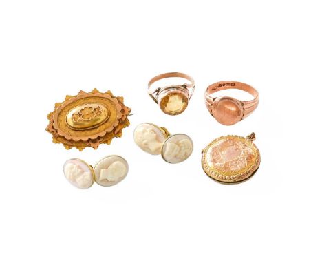 A Small Quantity of Jewellery, comprising of a 9 carat gold signet ring, finger size U; a citrine ring, finger size N; a pair