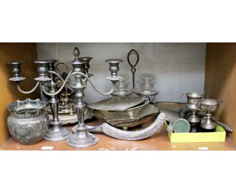 A Collection of Assorted Silver and Silver Plate, the silver including two small trophy-cups; a decanter or wine-label, engra