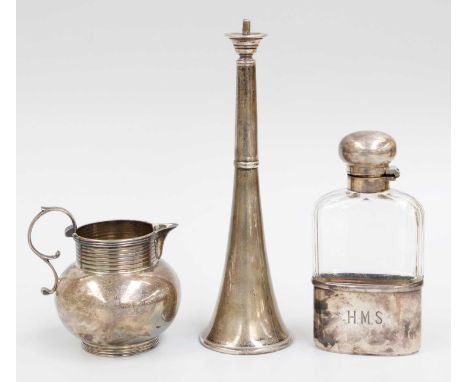 Three Various Silver Items, comprising a silver cigar-lighter, in the form of a hunting-horn, by Reid and Sons, Sheffield, 19