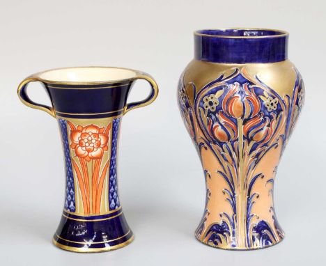 William Moorcroft (1872-1945) for James Macintyre: A Florian Ware Alhambra Pattern Vase, circa 1903, in salmon, blue and gilt