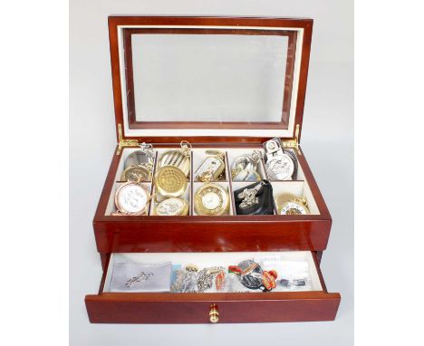 Two Modern Rotary Triple Calendar Gilt Metal Pocket Watches; and A Selection of Modern Pocket Watches, contained in a modern 