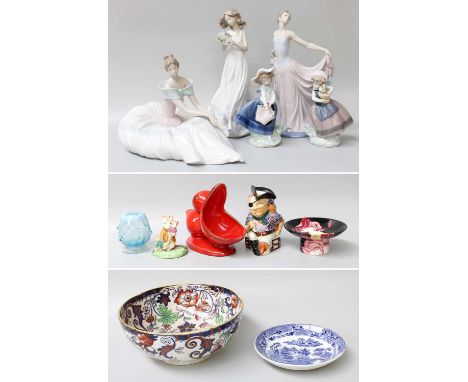 Four Lladro Figures, together with a Nao figure of a seated girl, and a small quantity of ceramics including a Clarice Cliff 