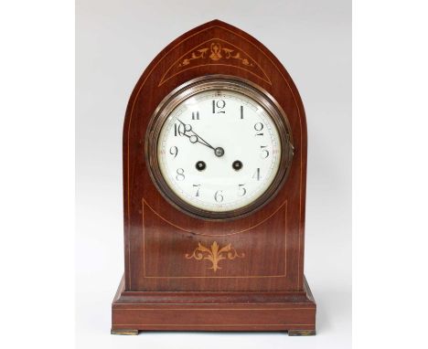A Mahogany Inlaid Mantel Clock, early 20th century, 34cm highStriking mechanism is missing from movement