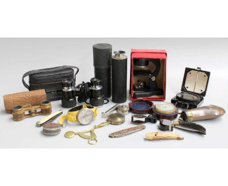 A Negretti &amp; Zambra Pocket Barometer in Case, together with other instruments and collectables including compases, pocket