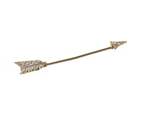 A Diamond Arrow Brooch, the point and feather set throughout with rose cut diamonds, length 5.9cmThe pin is in fair condition
