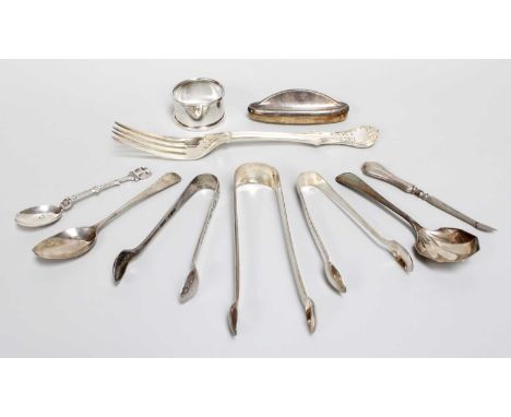 A Collection of Assorted George III, Victorian and Later Silver Flatware, including a Victoria pattern table-fork; Old Englis