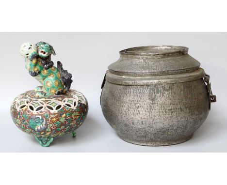 An 18th/19th century Pewter Vessel; together with a 20th century Japanese censer (2)Japanese censer - top broken into several