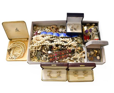 A Quantity of Jewellery and Costume Jewellery, including an enamel bracelet, stamped 'NORWAY STERLING', length 17.2cm; simula