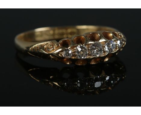 An Edwardian 18ct Gold five stone diamond ring. Assayed for Chester, 1902. Size NÂ½. Total weight: 3.2g  