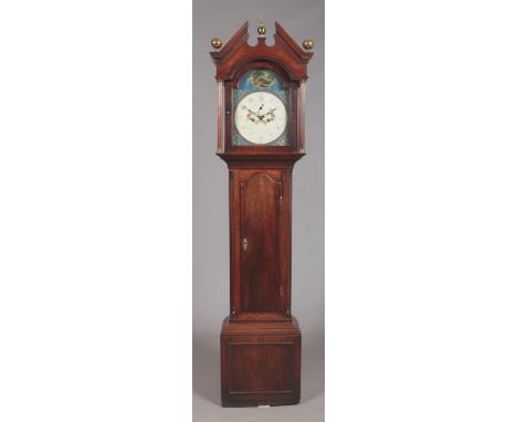 A George III mahogany eight day long case clock. Having painted dial marked for H Bunyan, Lincoln. Height 212cm.  Glass crack