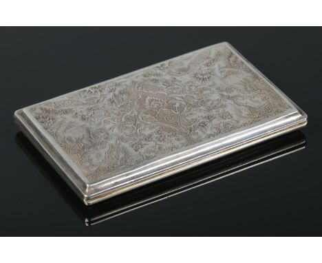 A 20th century Persian silver cigarette case engraved to the front and back with birds, deer and flowers. 12.8cm x 8.2cm. 199