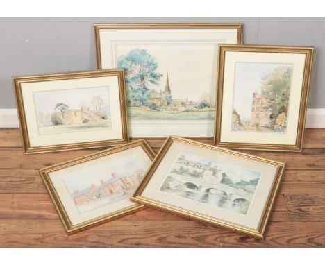 W.Marshall, Four framed watercolours depicting scenes of Chatsworth along with a limited edition John Rudkin print signed in 
